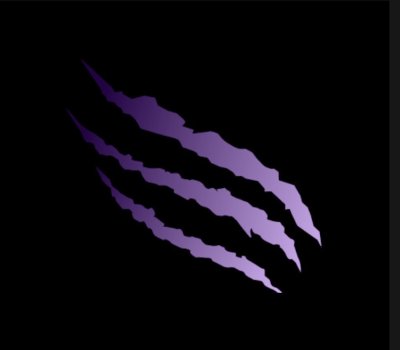 Three purple cat claw scratches on a black background glowing with a purple gradient light